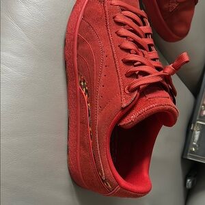 Puma Red Suede Low-Top Sneakers